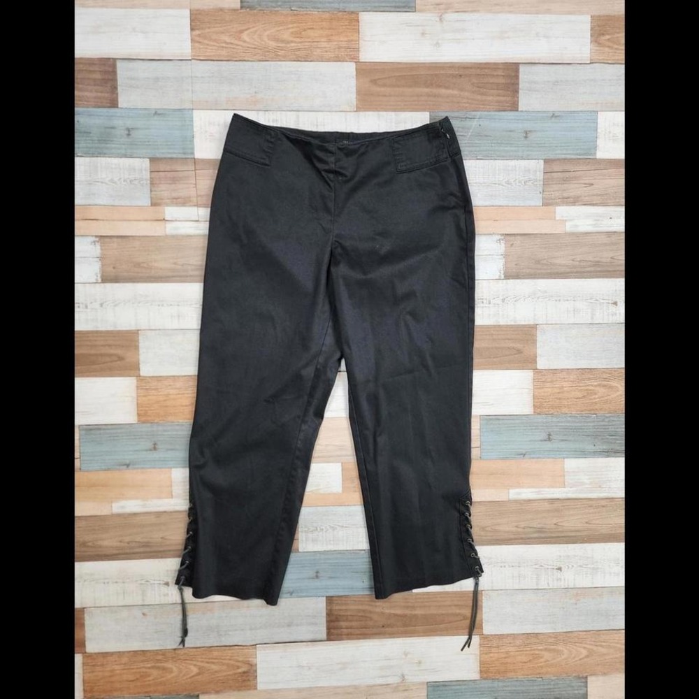 The Limited Stretch Black Lace Up Hem Capri Pants Women Size 2 Side Zip Cropped